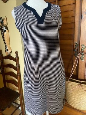 Nautica Navy and White Striped Sleeveless Shift Dress